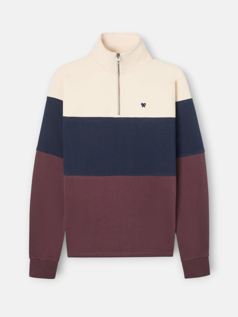 Sweatshirt meia fecho blocos azul-marinho