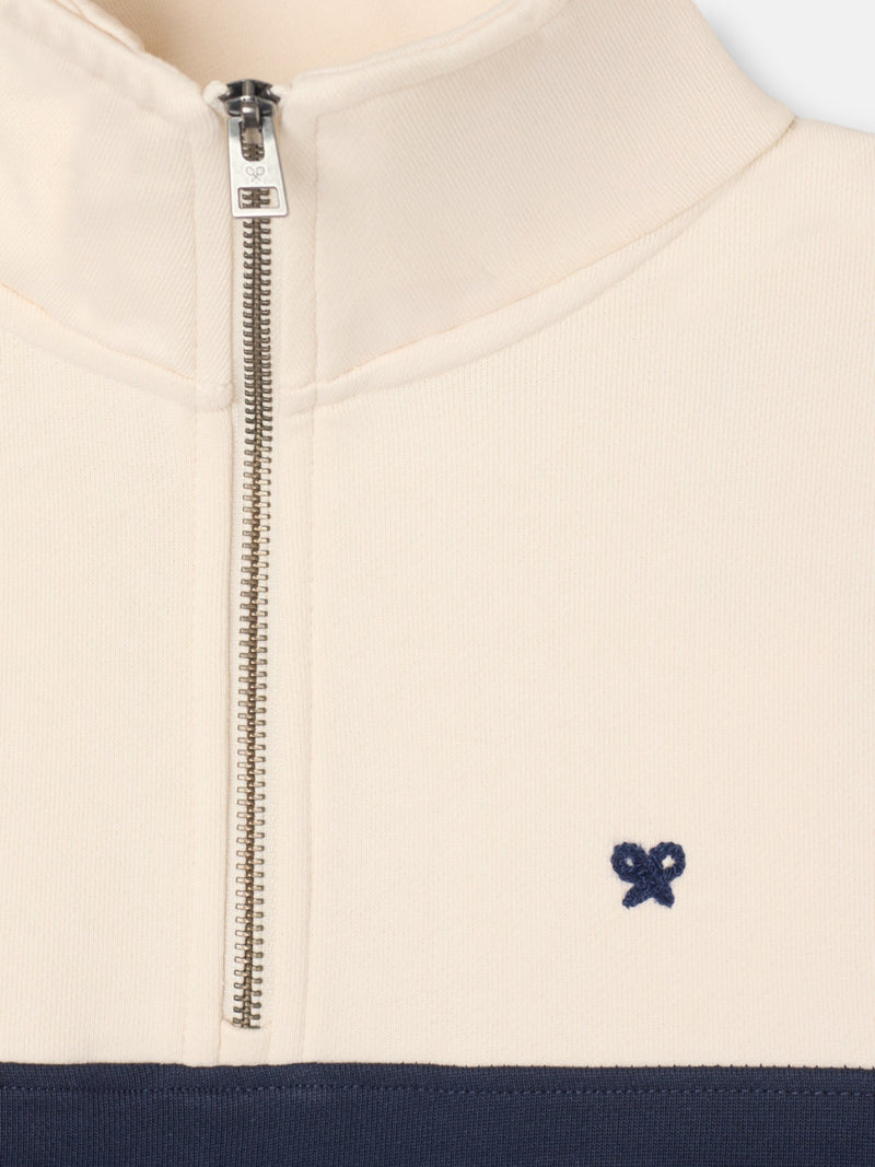 Sweatshirt meia fecho blocos azul-marinho