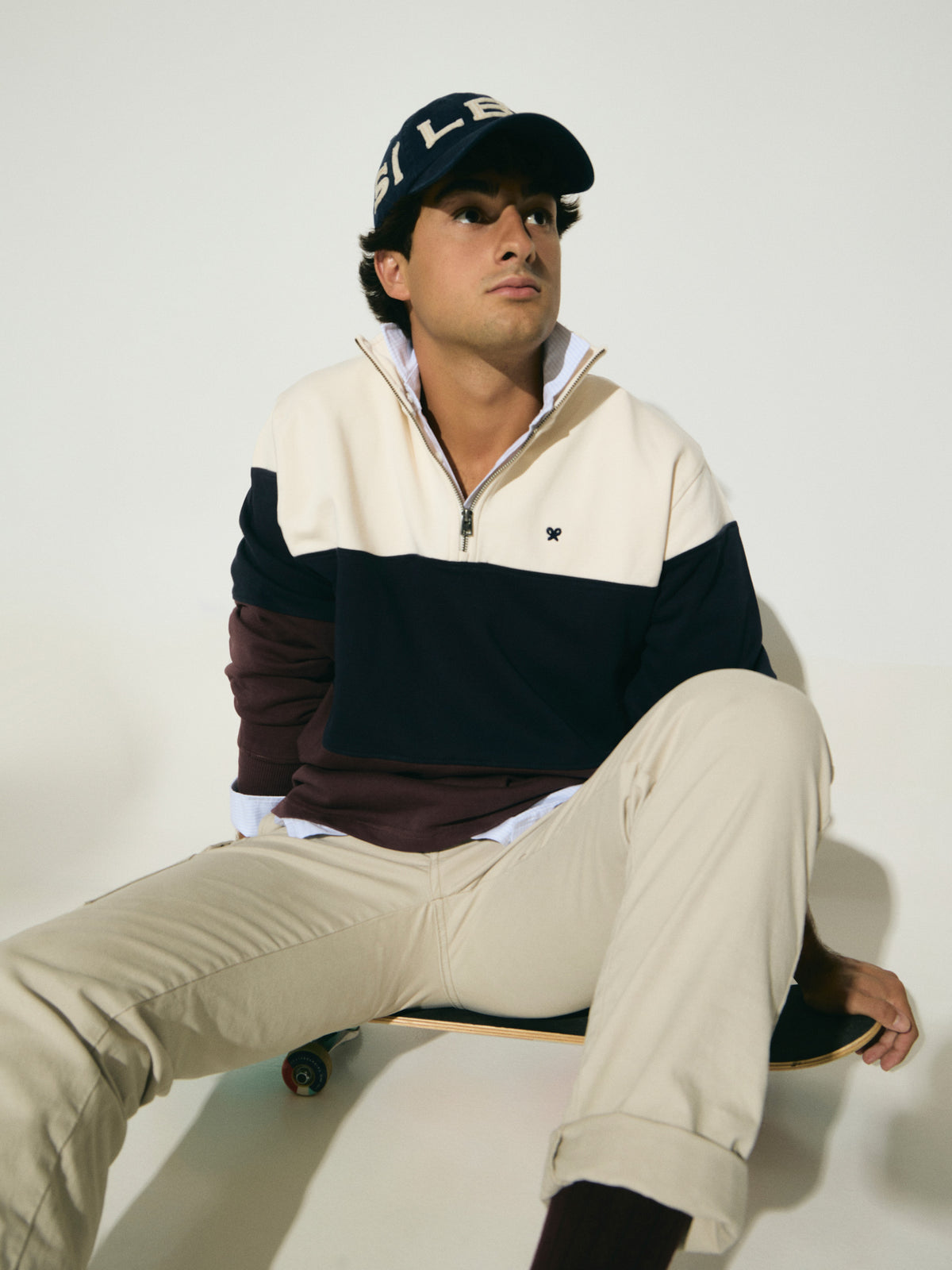 Sudadera media cremallera bloques azul marino