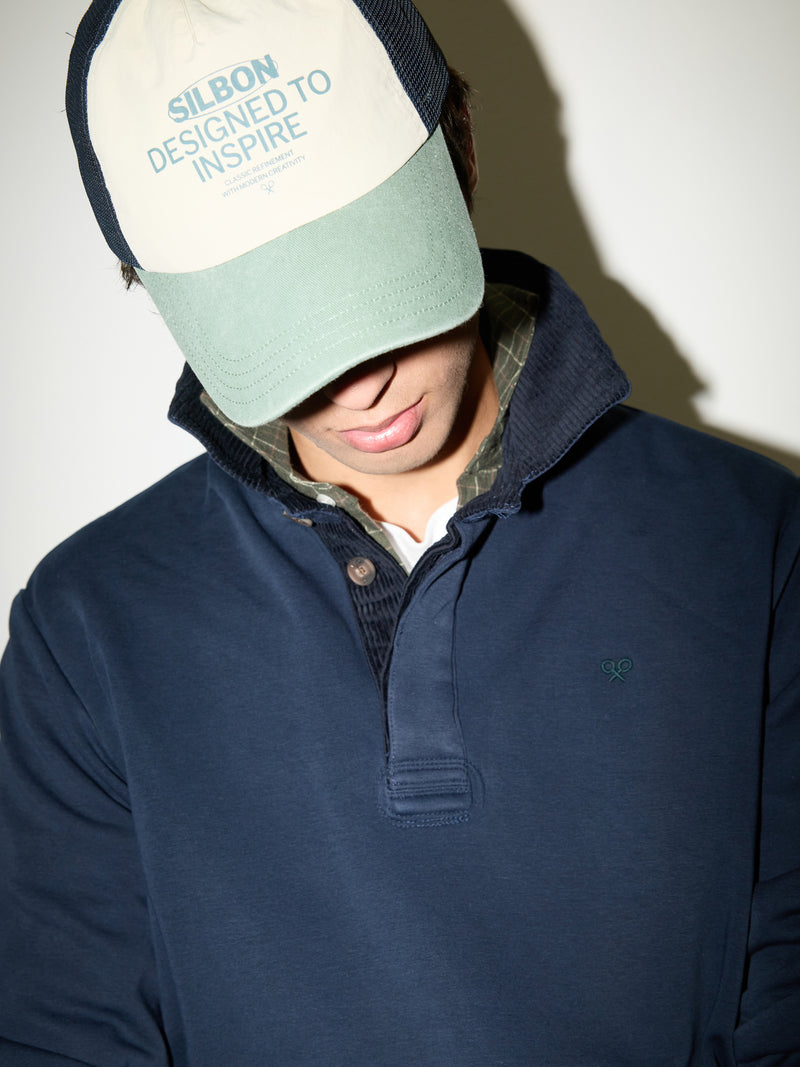 Two-tone navy blue kangaroo fleece
