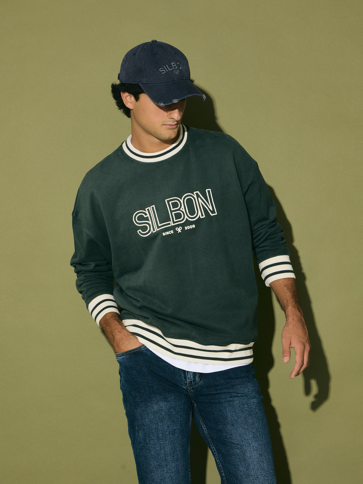 Sweatshirt relaxed fit retro verde escuro