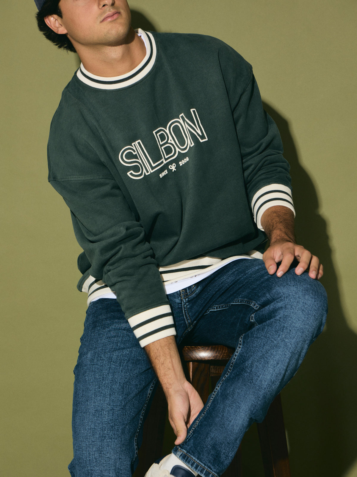 Sweatshirt relaxed fit retro verde escuro