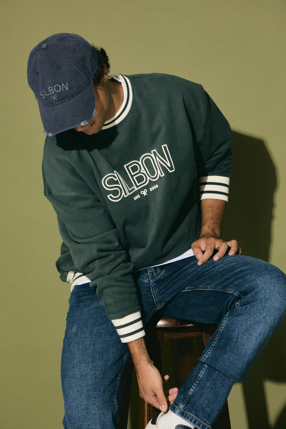 Sudadera relaxed fit retro verde oscuro