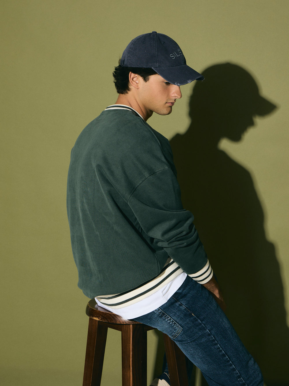 Sudadera relaxed fit retro verde oscuro