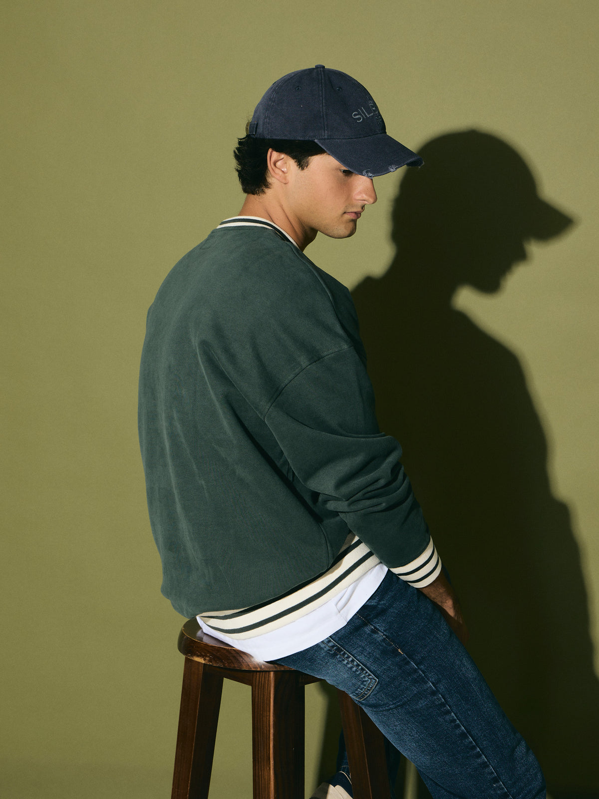 Sweatshirt relaxed fit retro verde escuro
