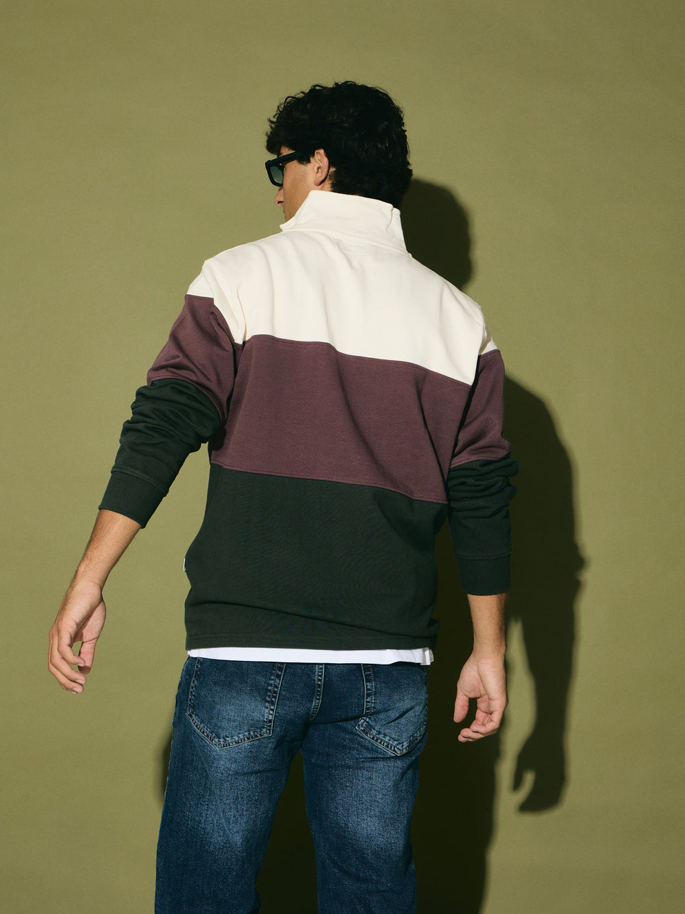 Sudadera media cremallera bloques verde
