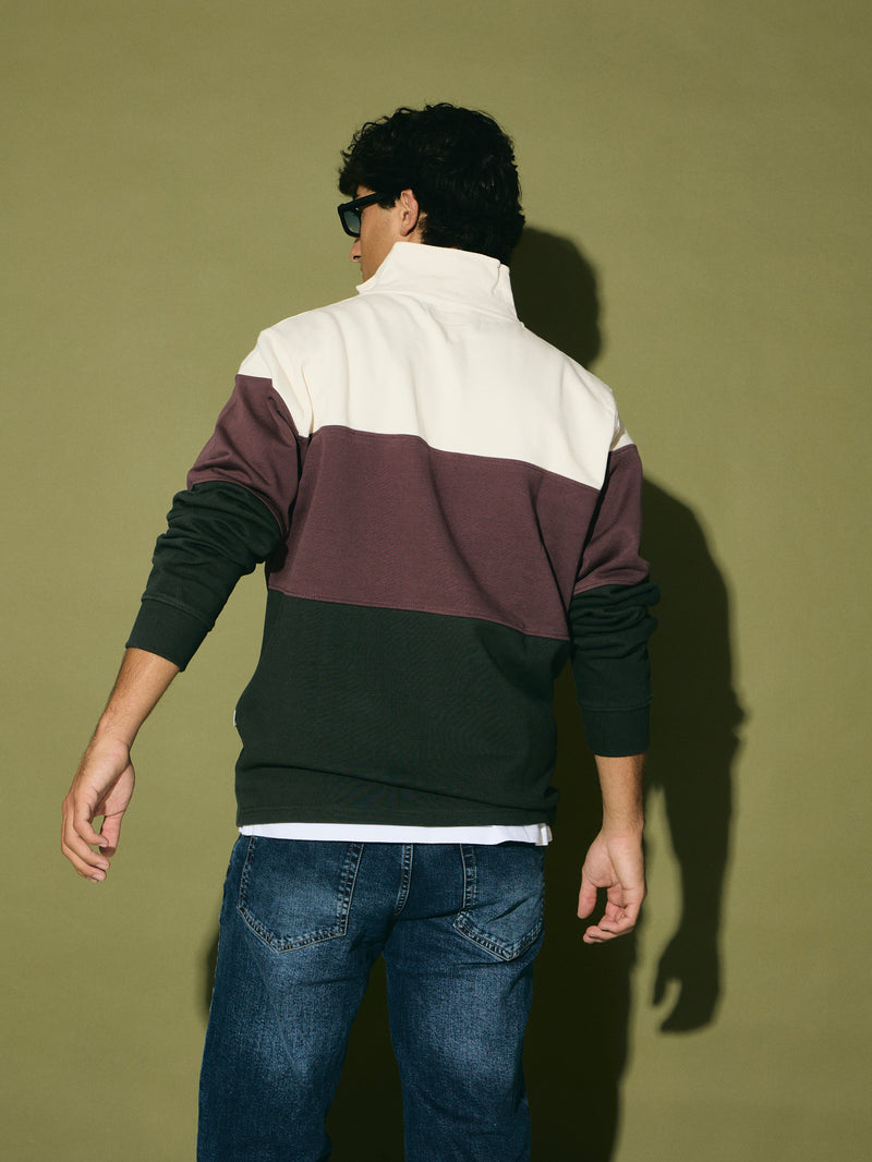 Half-zip green color block sweatshirt