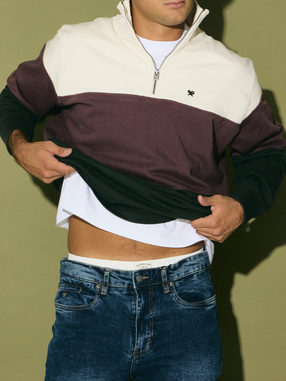 Sudadera media cremallera bloques verde