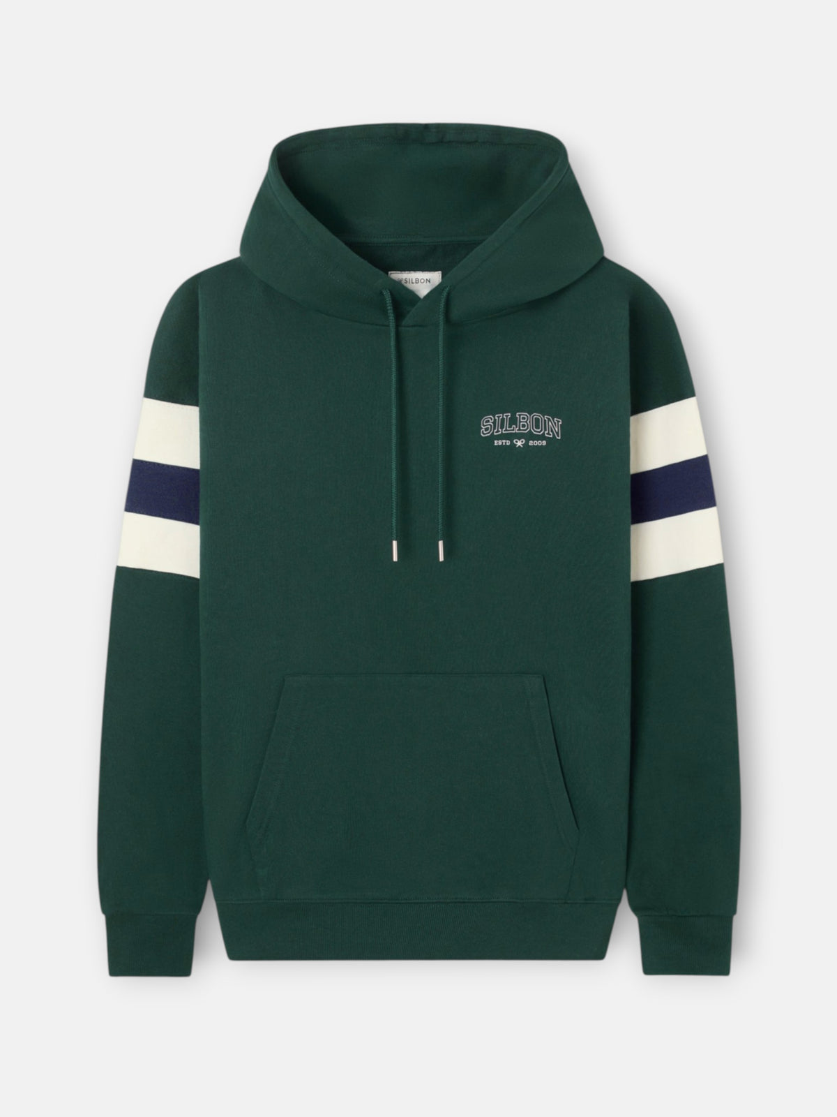 Sudadera capucha relaxed franjas verde oscuro