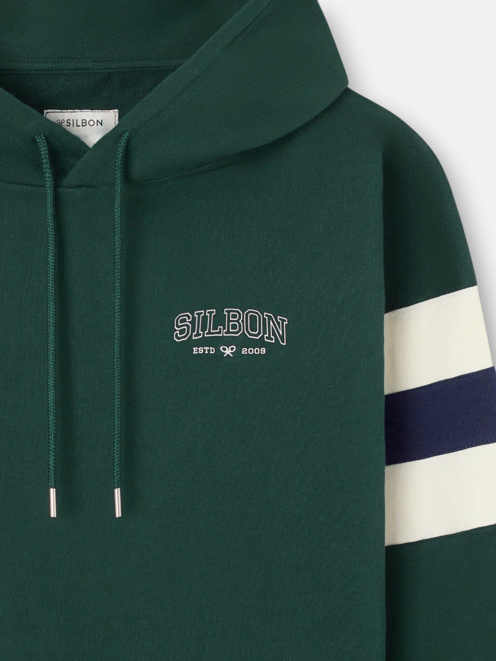 Sudadera capucha relaxed franjas verde oscuro