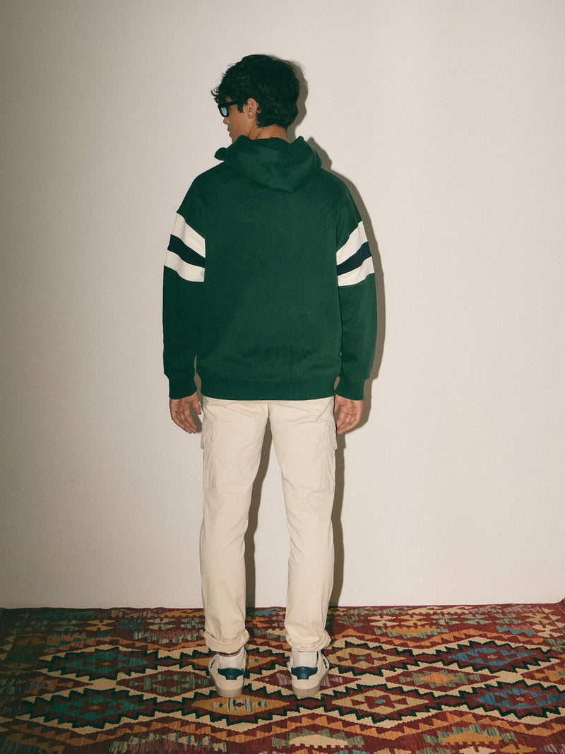 Sudadera capucha relaxed franjas verde oscuro
