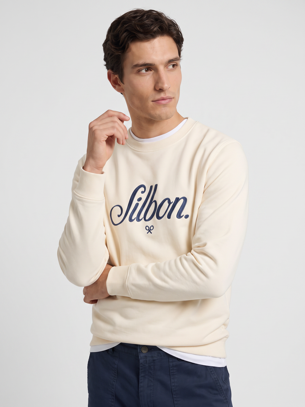 Sudadera relaxed fit silbon bordado crema