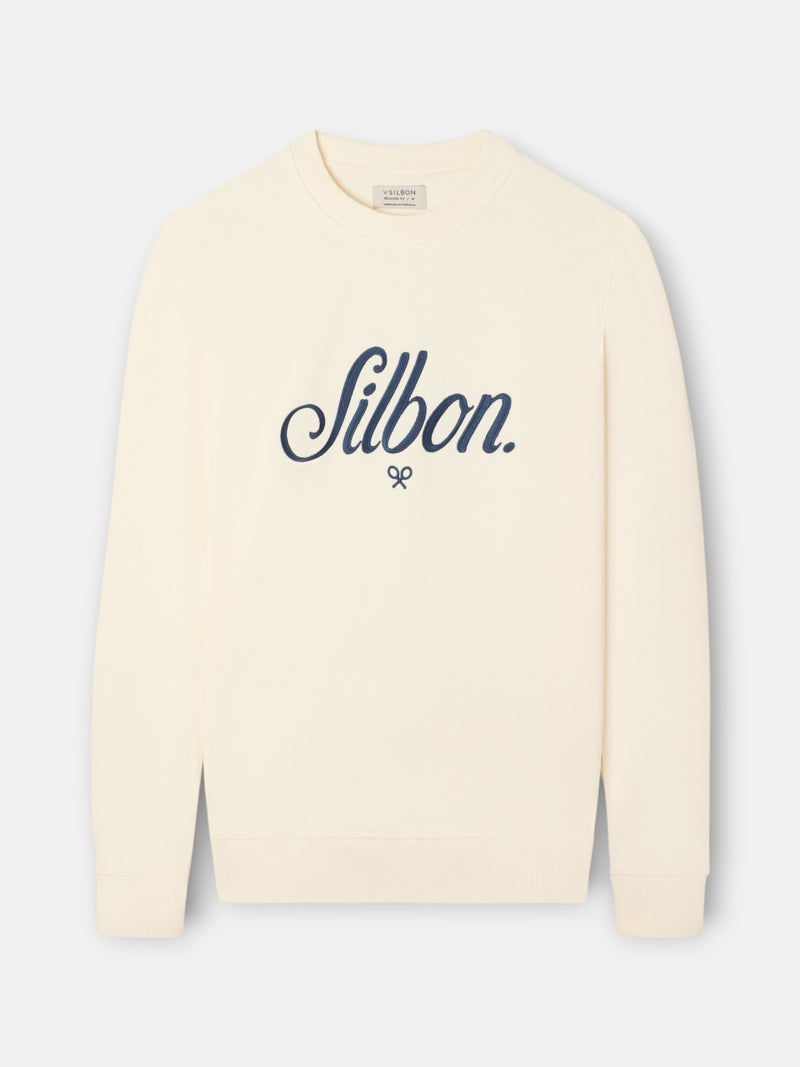 Relaxed fit sweatshirt with embroidered Silbon in cream