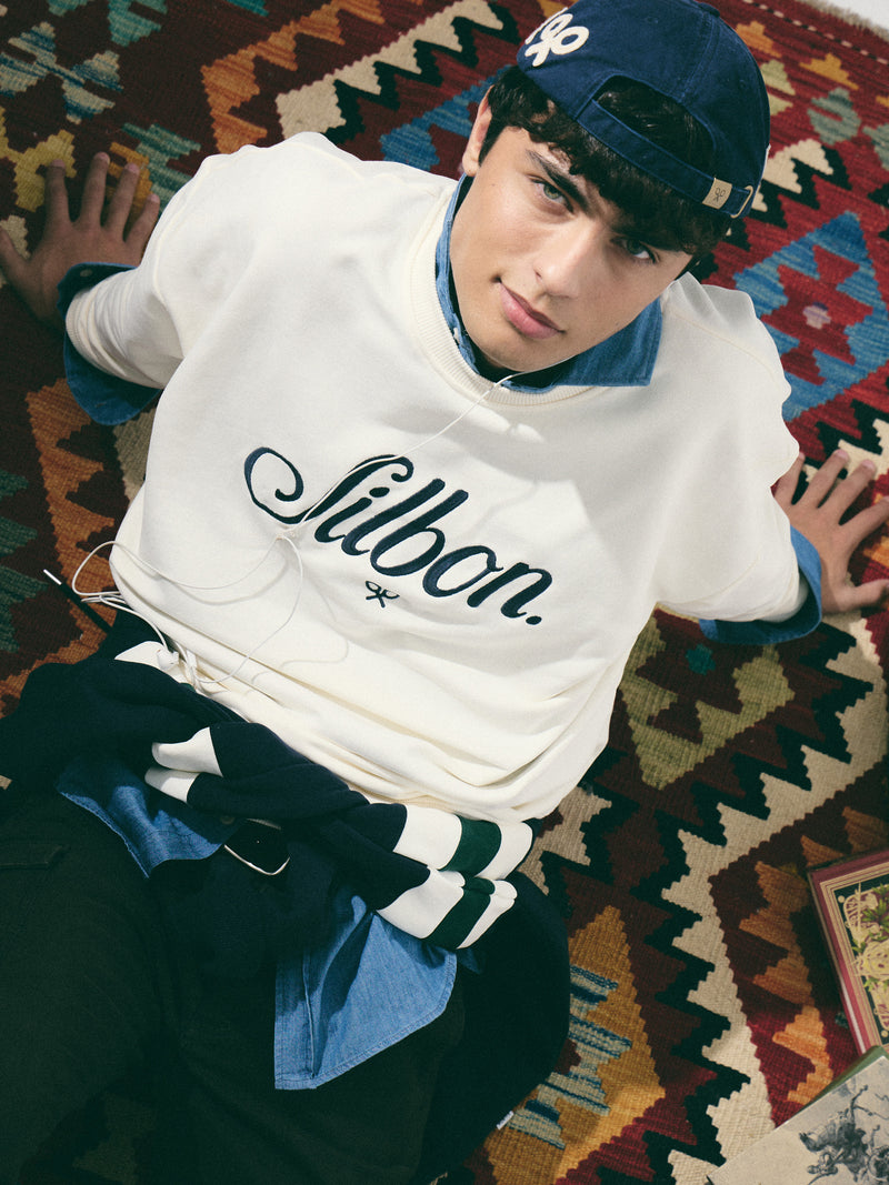 Sudadera relaxed fit silbon bordado crema