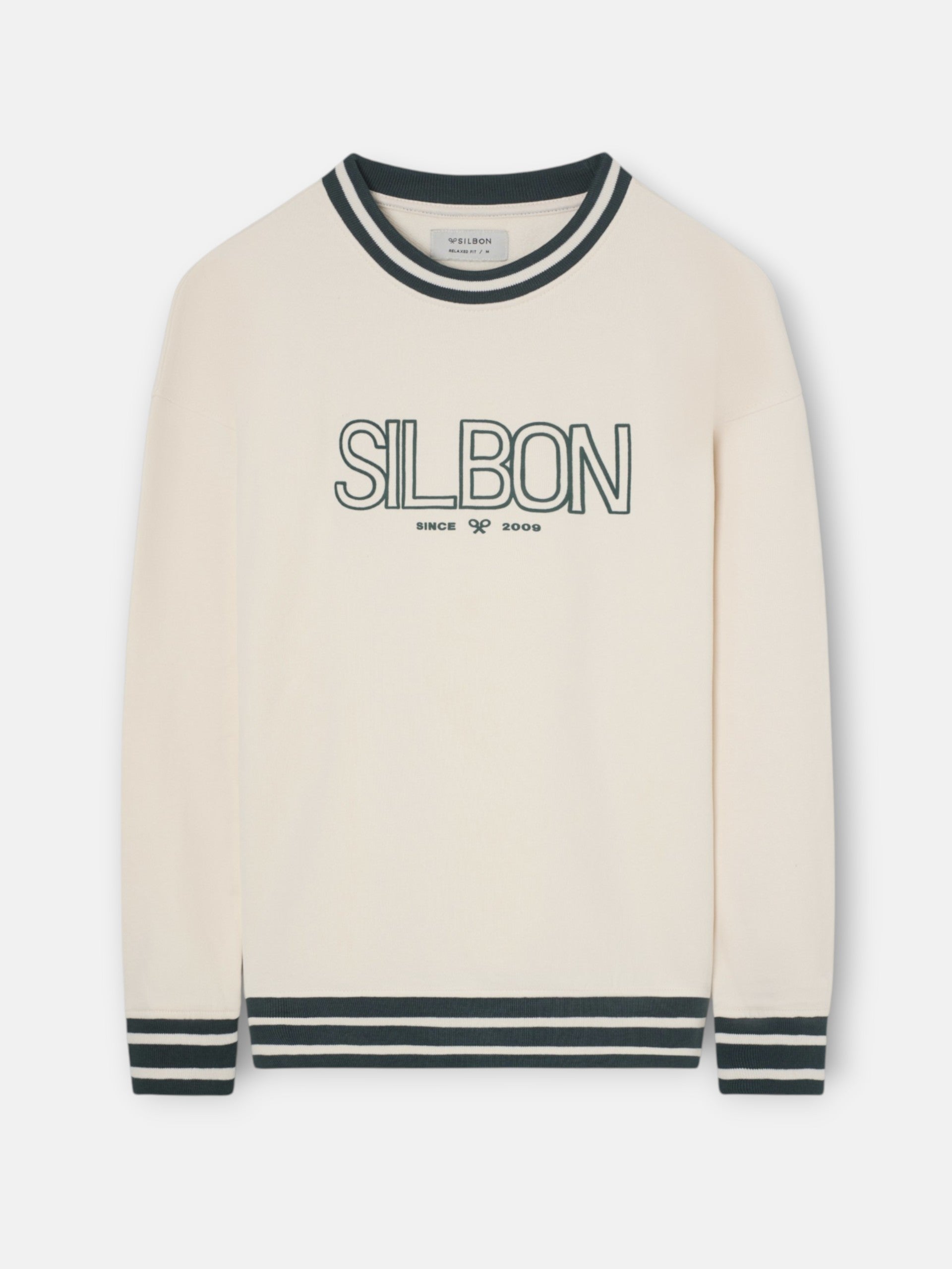 Sudadera relaxed fit retro ribs bicolor crema