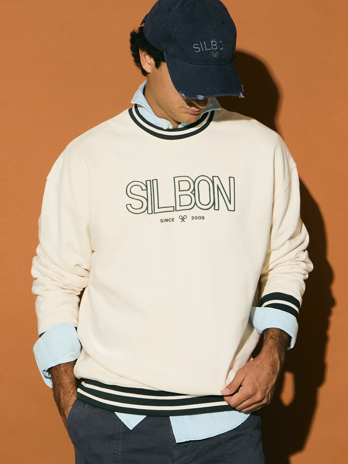 Sweatshirt relaxed fit retro ribs bicolor creme