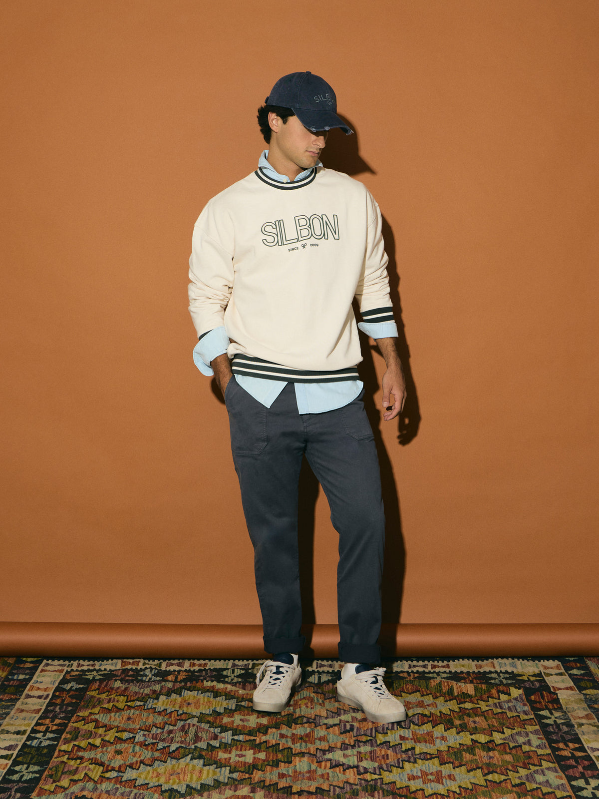 Sweatshirt relaxed fit retro ribs bicolor creme