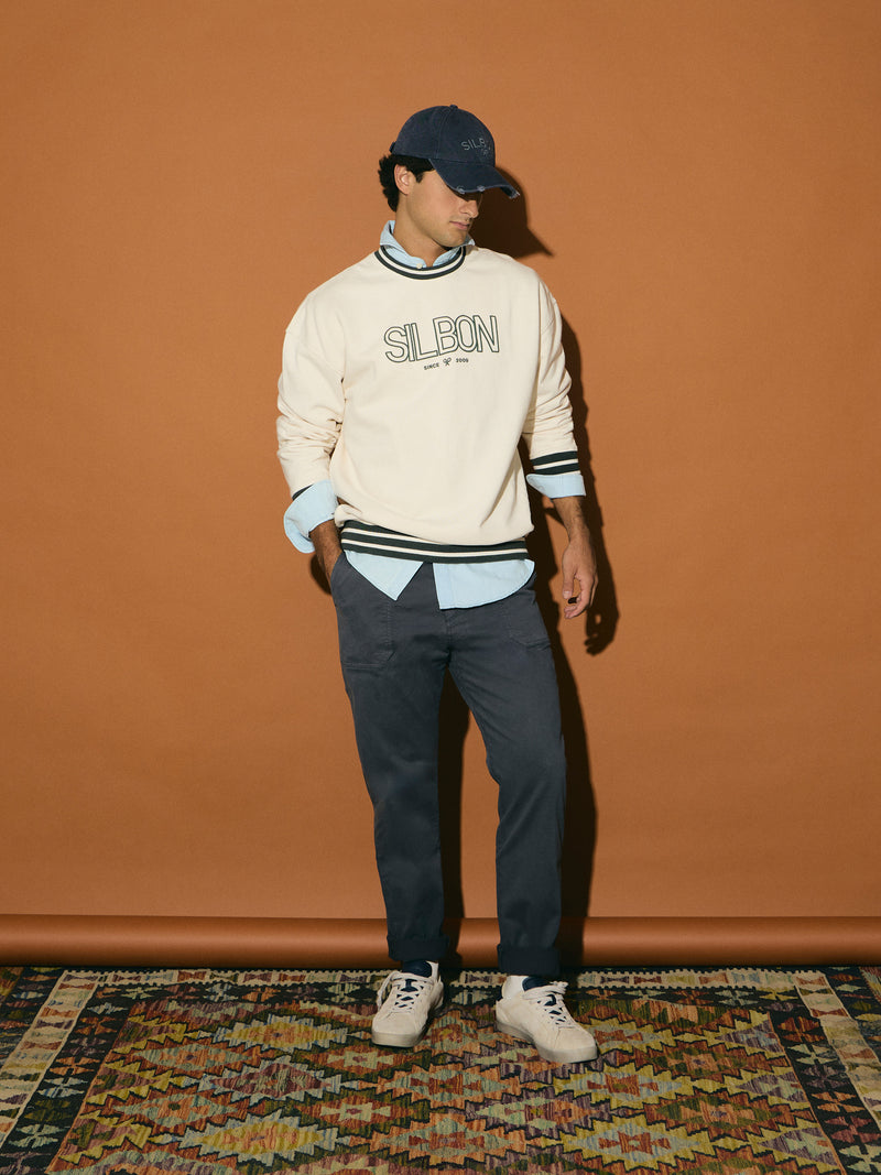 Relaxed fit retro bicolor cream sweatshirt