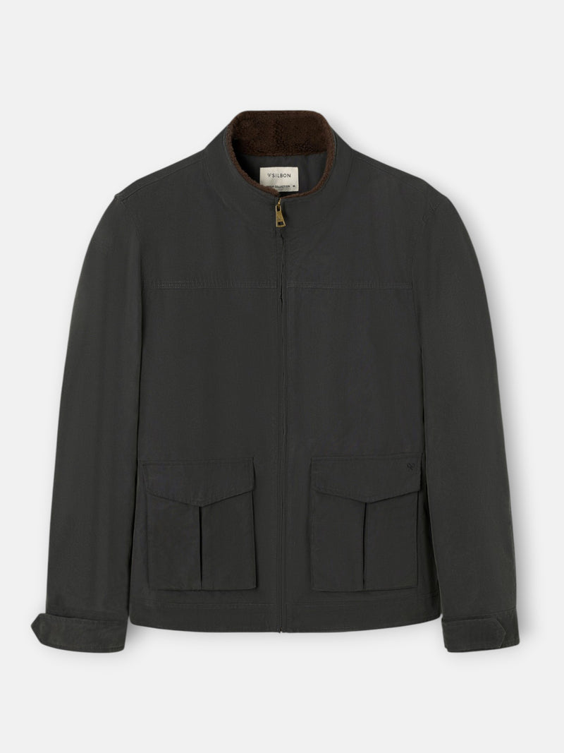 Chaqueta desgastada cuello borreguito verde