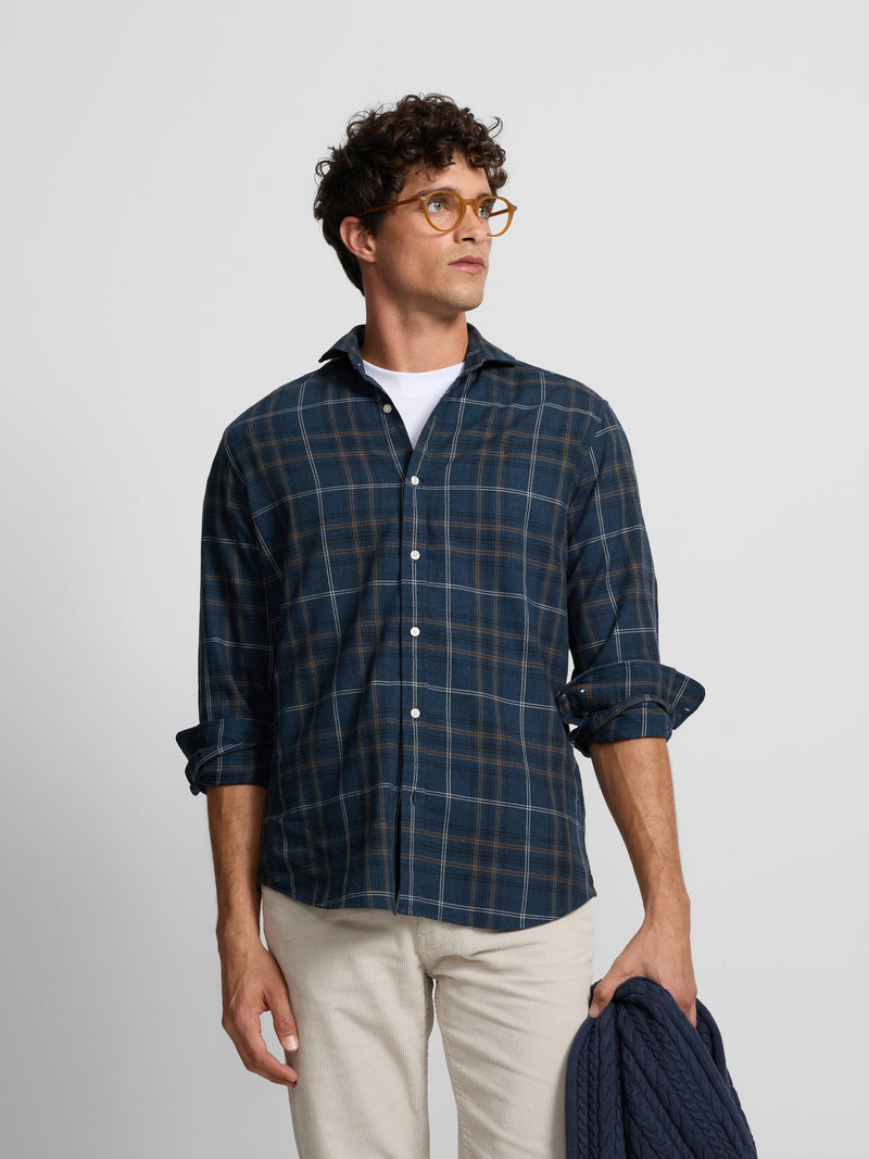 Camisa sport warm xadrez tartan azul-marinho