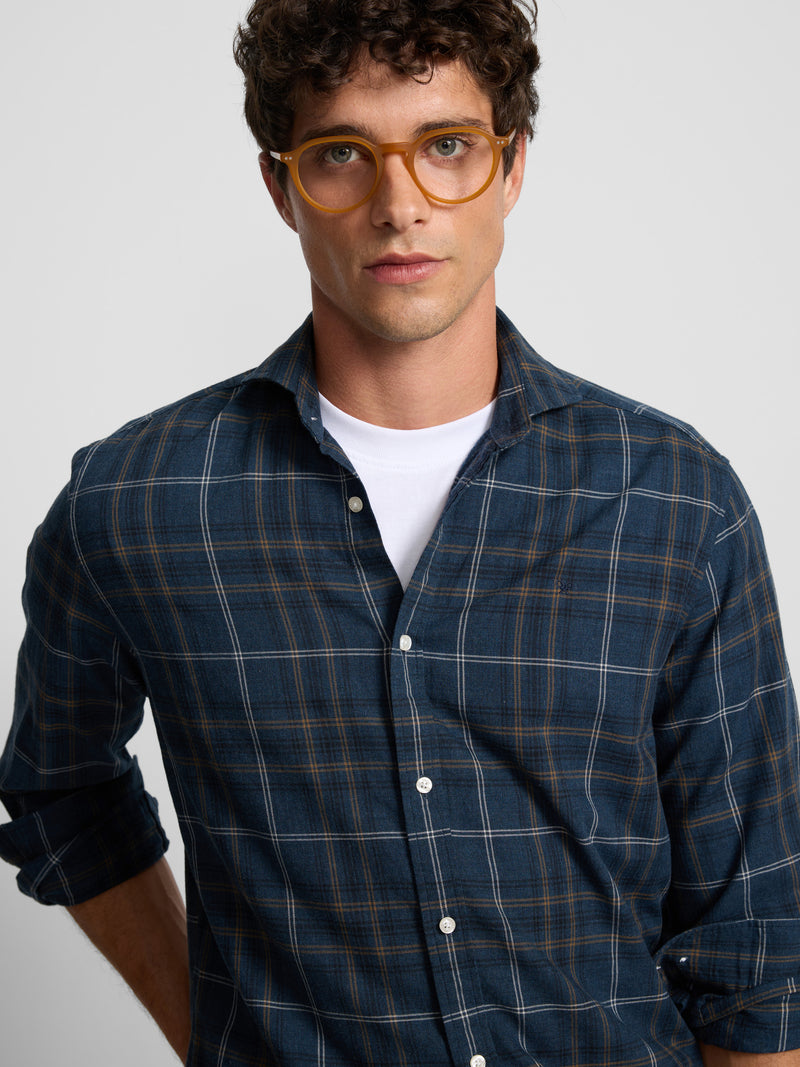 Camisa sport warm xadrez tartan azul-marinho