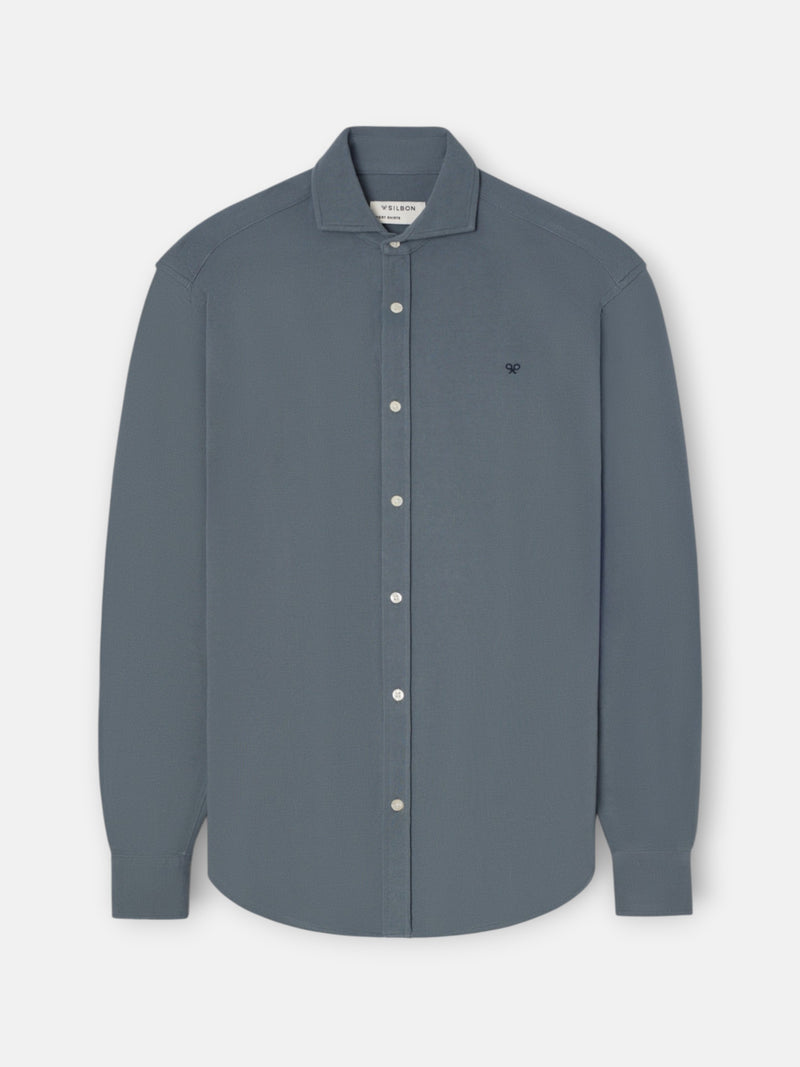 Camisa sport pique azul gris