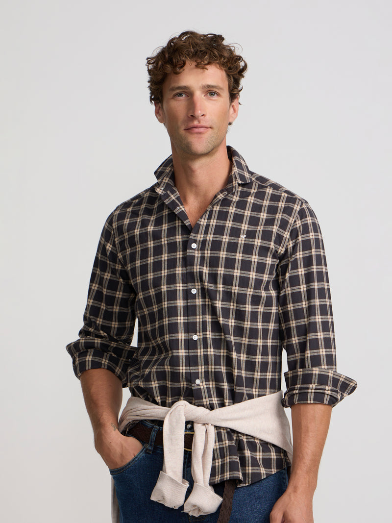 Camisa sport warm cuadro tartan marron