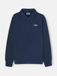 Sudadera cuello polo desgastada azul marino