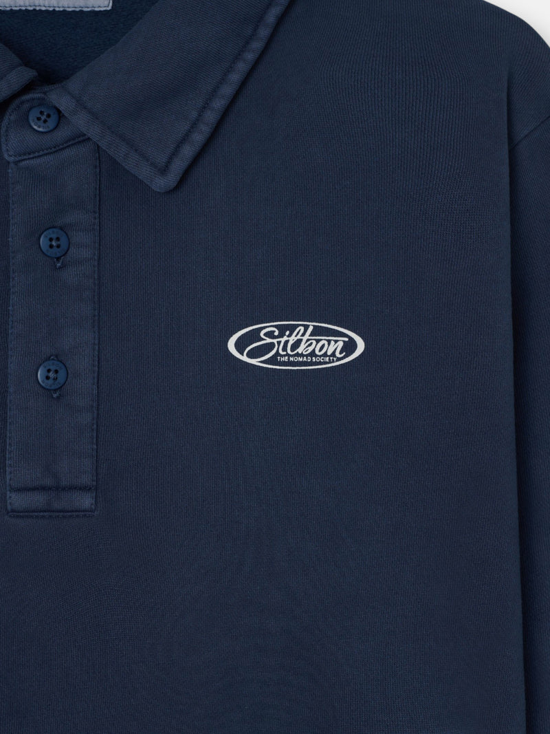 Sudadera cuello polo desgastada azul marino