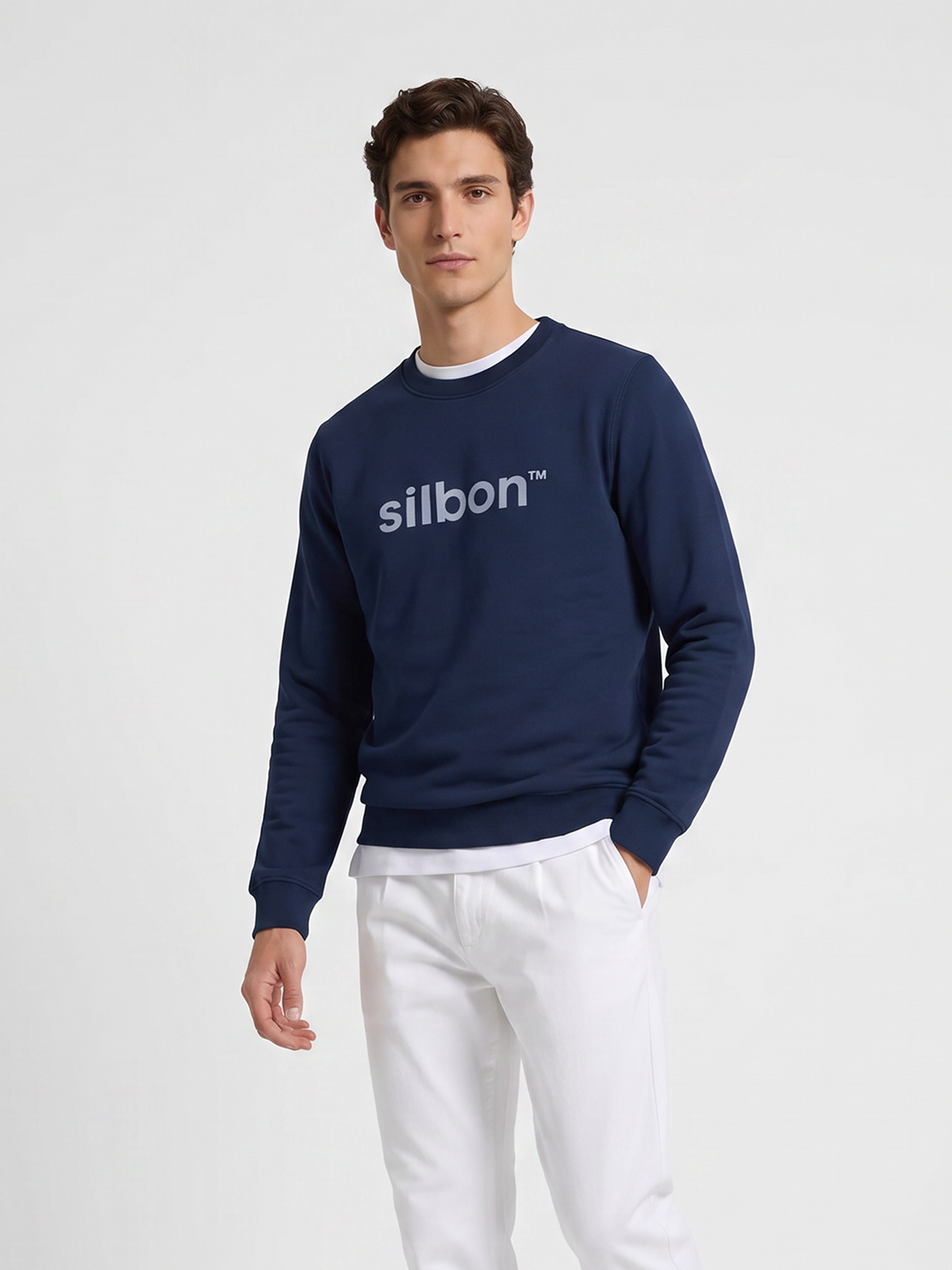 Sweat-shirt Silbon flock bleu marine