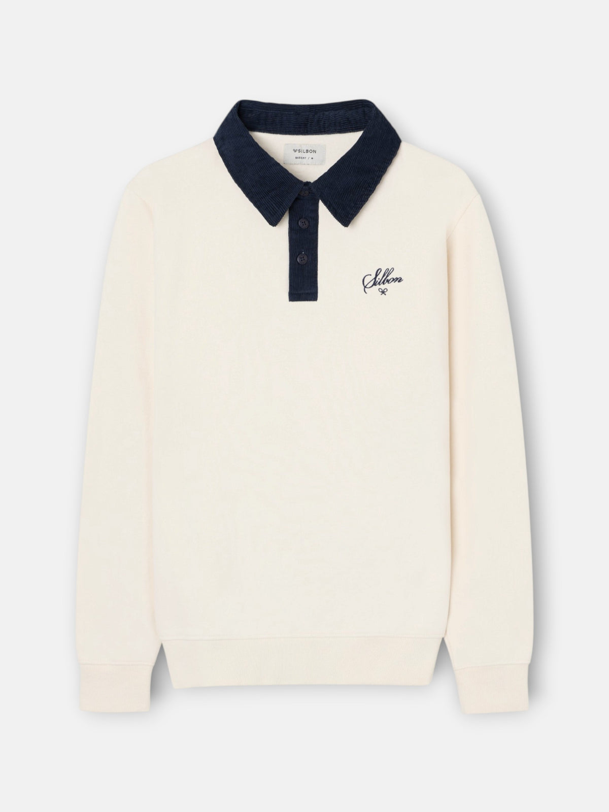 Cream sweatshirt with contrasting corduroy polo collar
