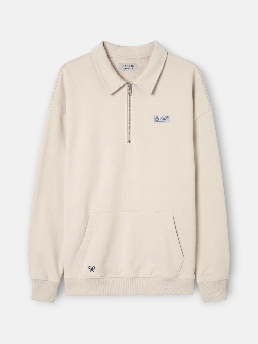 Sudadera relaxed fit media cremallera etiqueta crema