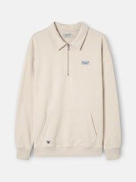 Sudadera relaxed fit media cremallera etiqueta crema