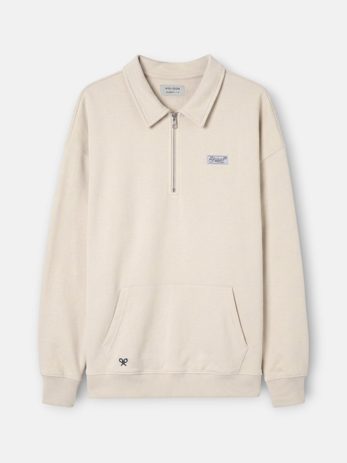 Sudadera relaxed fit media cremallera etiqueta crema