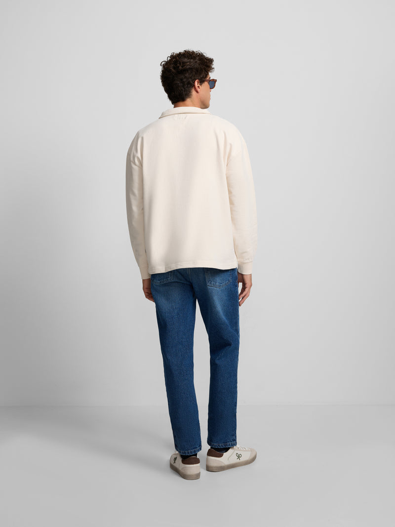 Sweat-shirt coupe décontractée demi-fermeture éclair étiquette crème