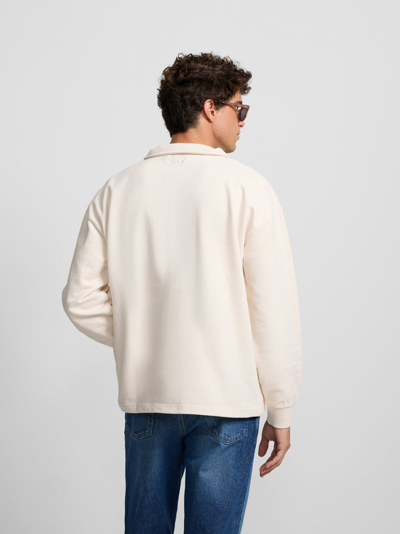 Sweat-shirt coupe décontractée demi-fermeture éclair étiquette crème