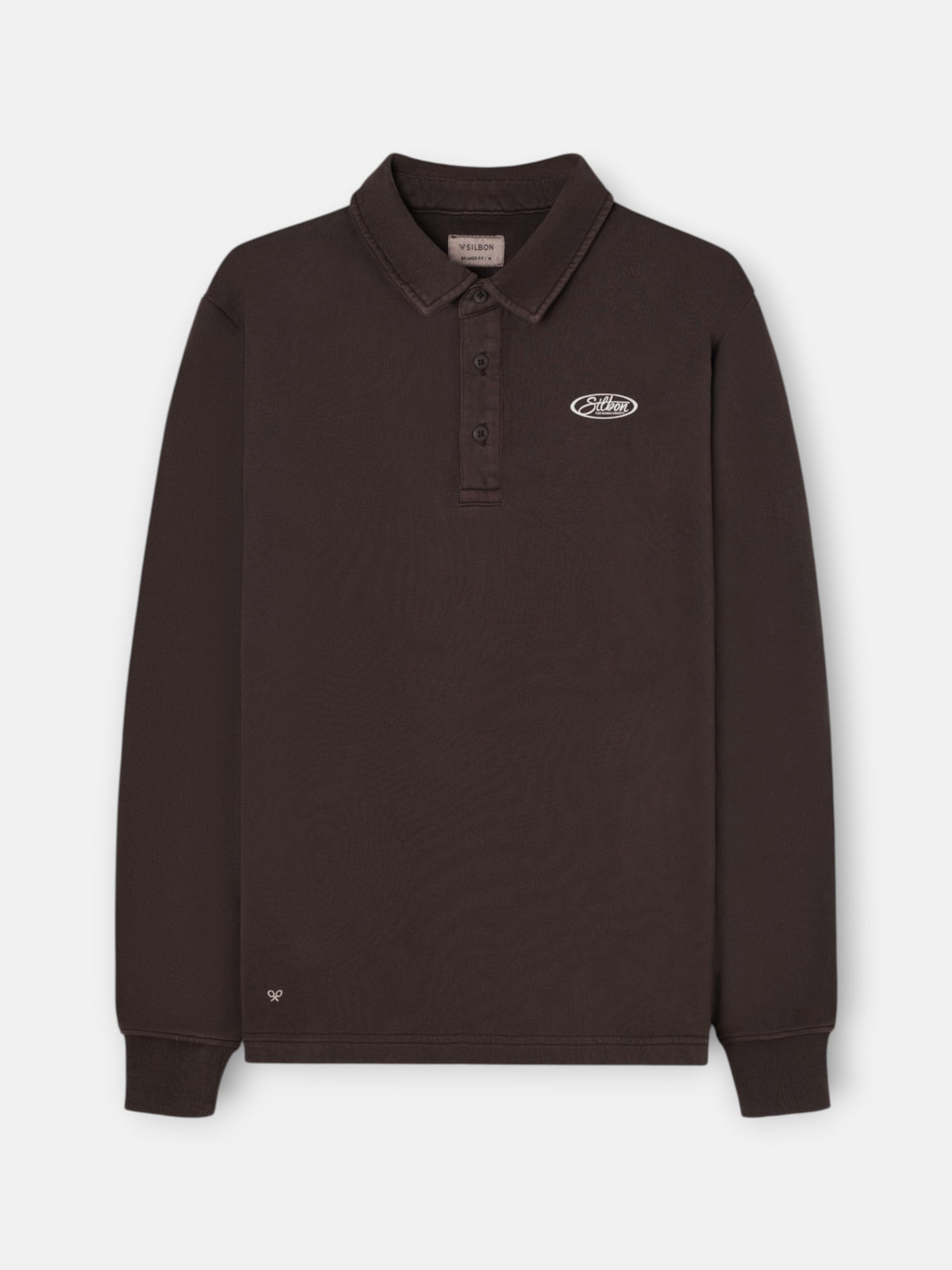 Worn brown polo neck sweatshirt