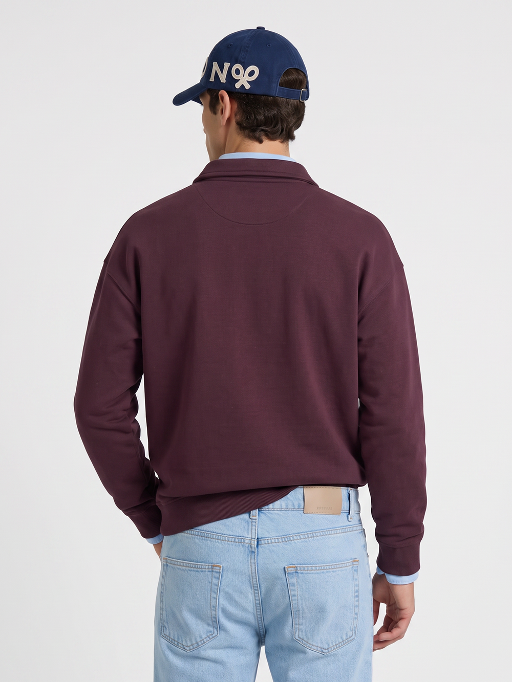 Sudadera relaxed fit media cremallera etiqueta burdeos
