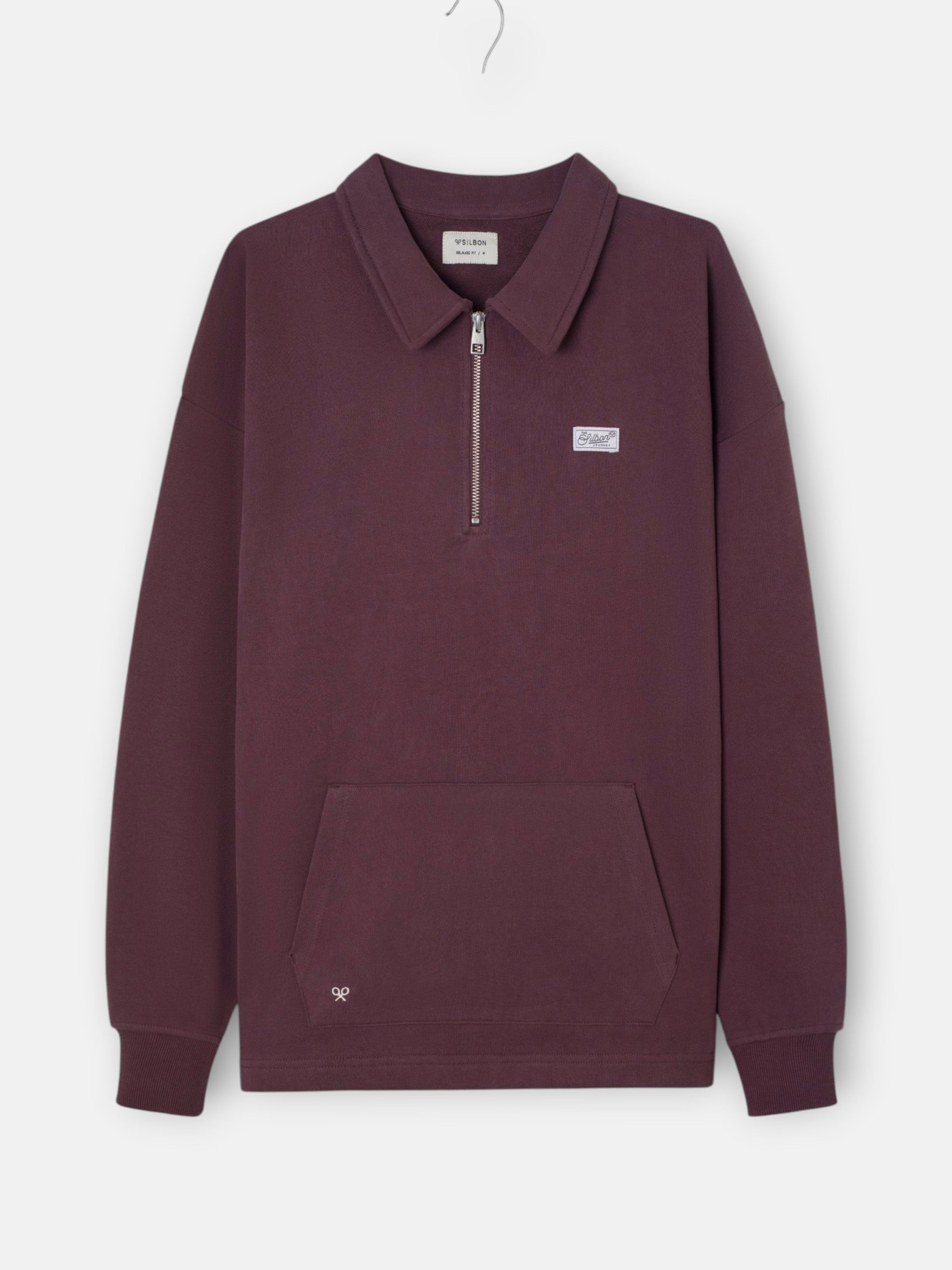 Sudadera relaxed fit media cremallera etiqueta burdeos