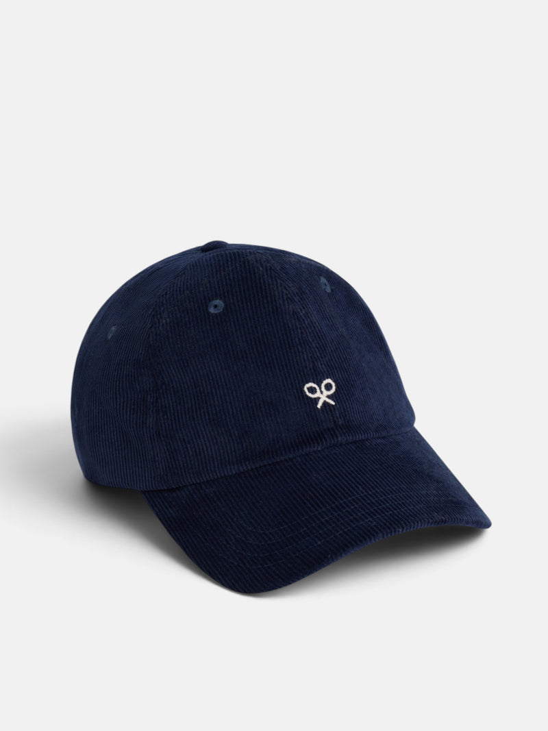 Navy blue corduroy cap with rackets