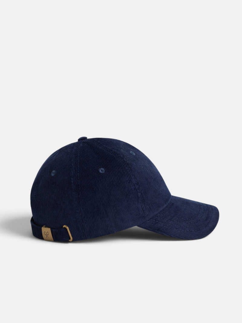 Navy blue corduroy cap with rackets