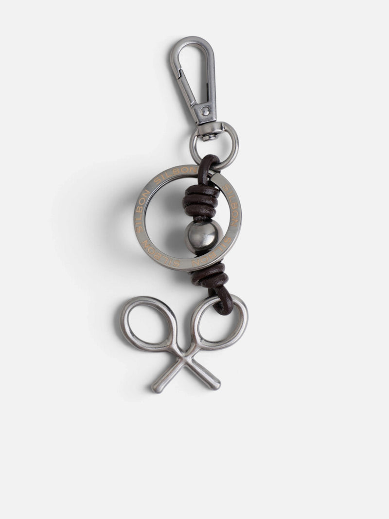 Metal racket leather keychain