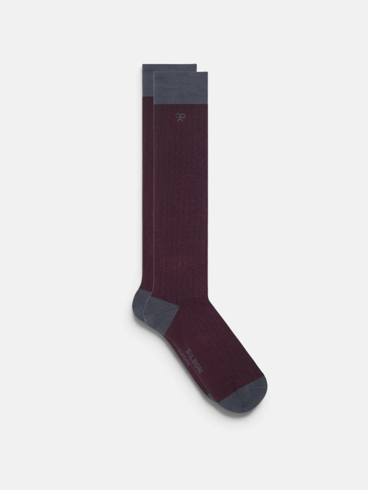 High ribbed burgundy sock