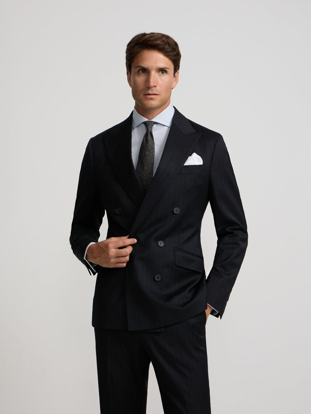 Americana traje cruzado raya diplomatica azul marino