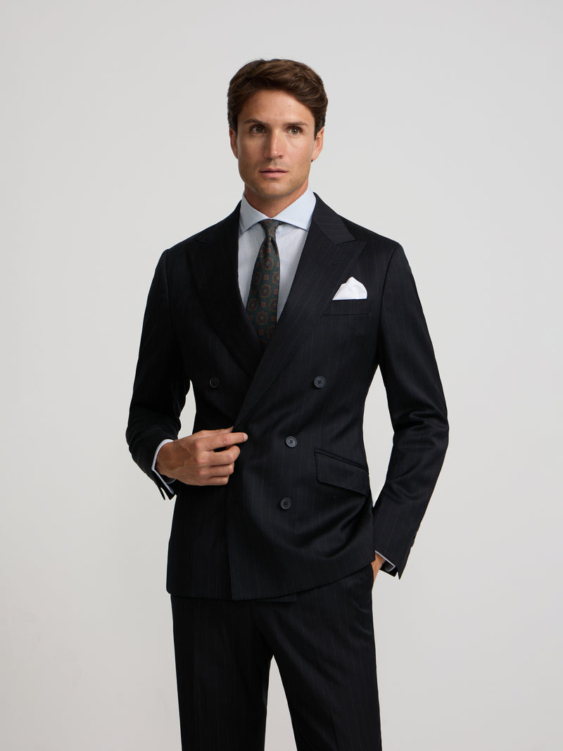Blazer de fato cruzado risca de giz azul-marinho