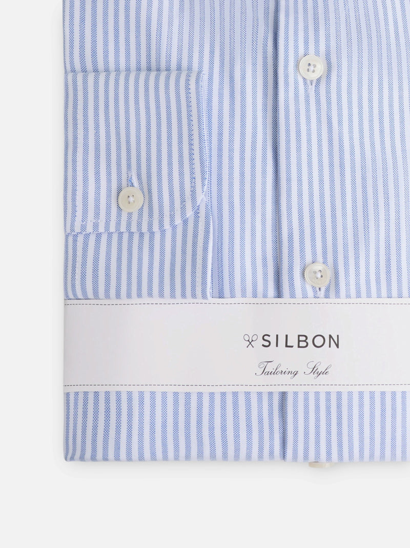 Unique dress shirt with white collar and light blue stripes