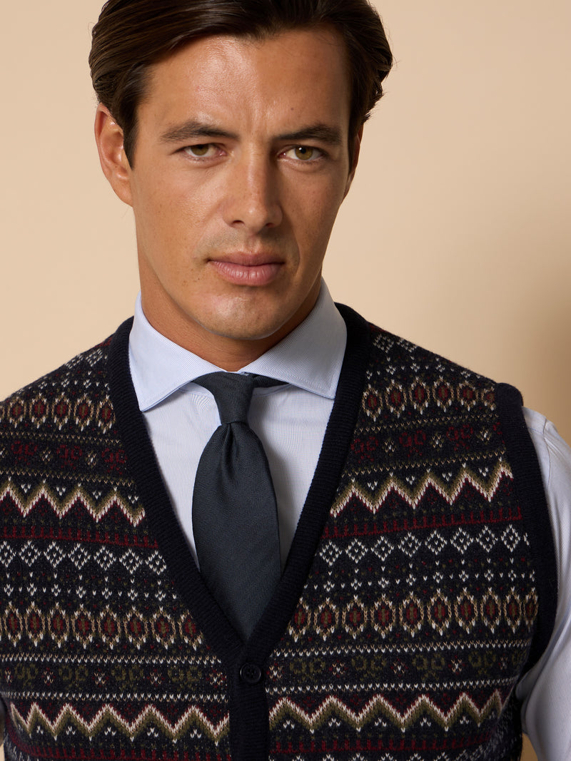 Navy blue unique jacquard knit vest