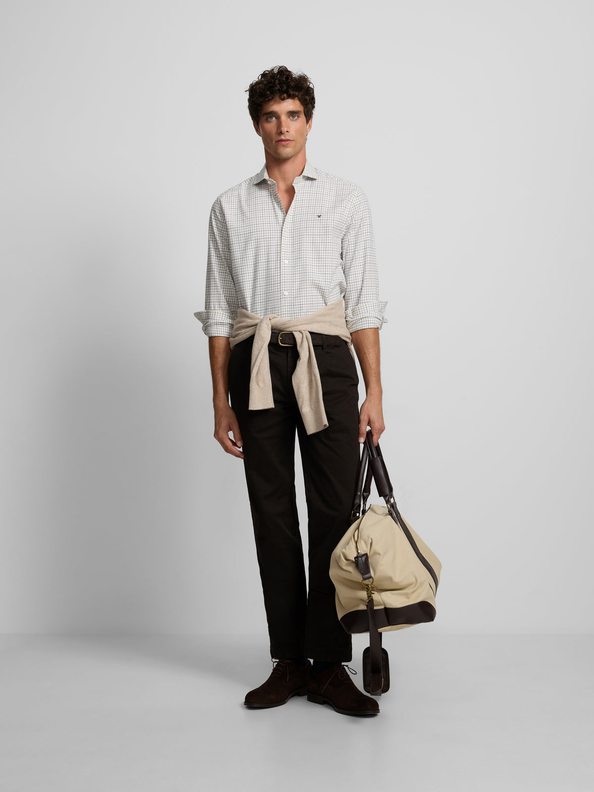 Brown pleated sport chino trousers