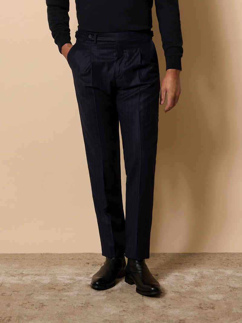 Unique navy blue pleated diplomatic trousers