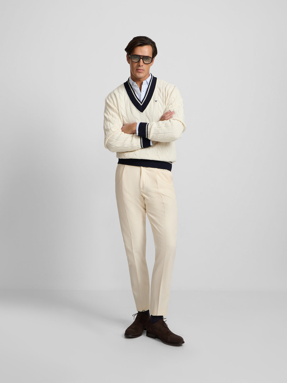 Light beige pleated dress trousers